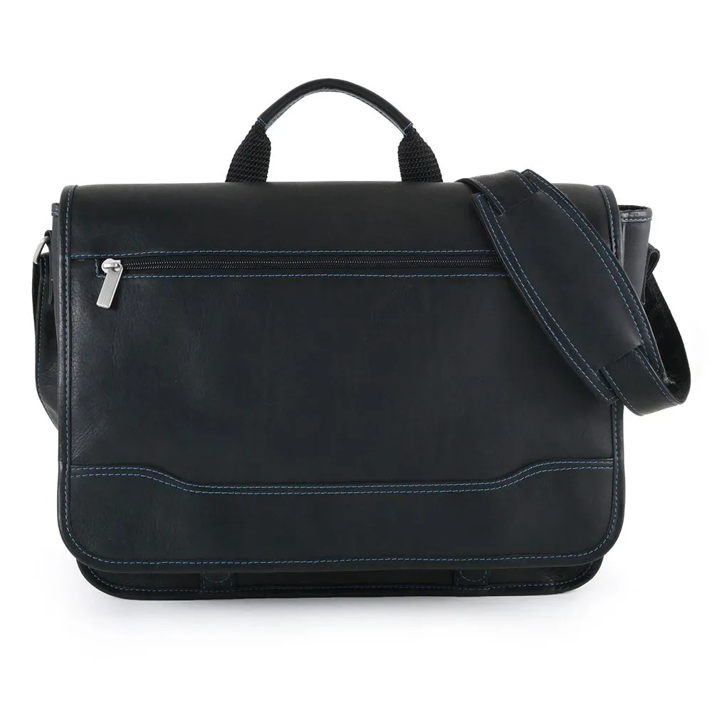 DayTrekr Messenger - Black w/Blue Top Stitching