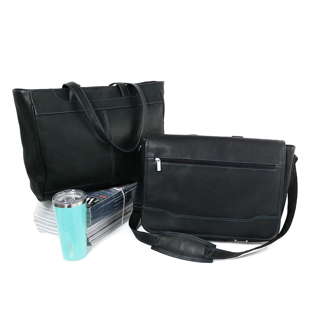 DayTrekr Messenger - Black w/Blue Top Stitching