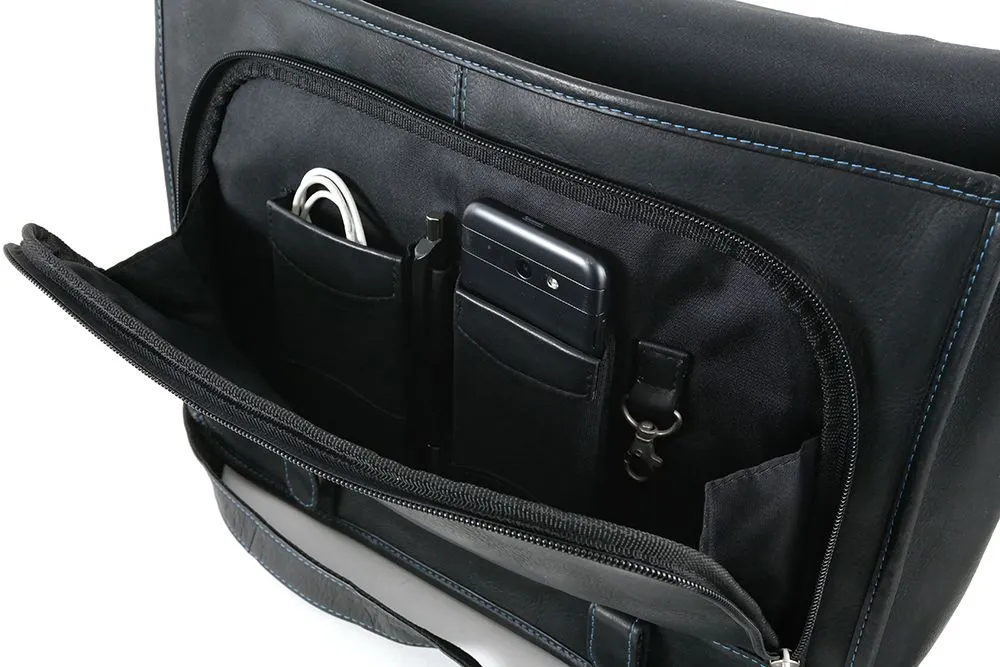 DayTrekr Messenger - Black w/Blue Top Stitching