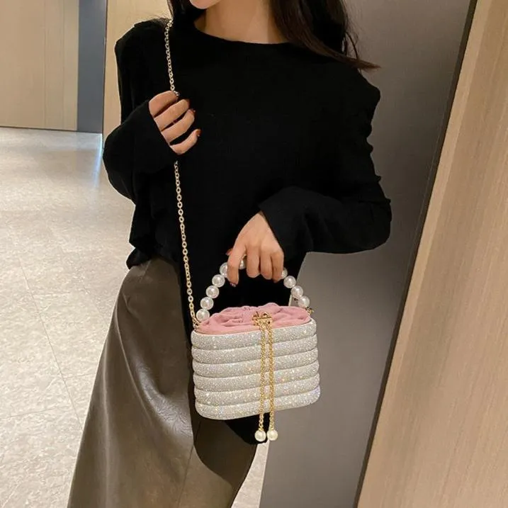 Dazzling Pearl Diamond Potli Bucket Bags