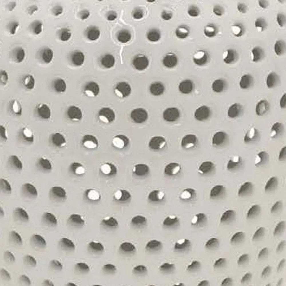 Deni 19 Inch Ginger Jar, Small Carved Cutout Lattice, Removable Lid, White By Casagear Home