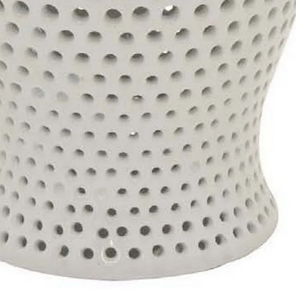 Deni 19 Inch Ginger Jar, Small Carved Cutout Lattice, Removable Lid, White By Casagear Home