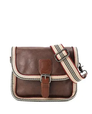 Distressed Leather Buckle Trim Crossbody Bag - Dark Brown