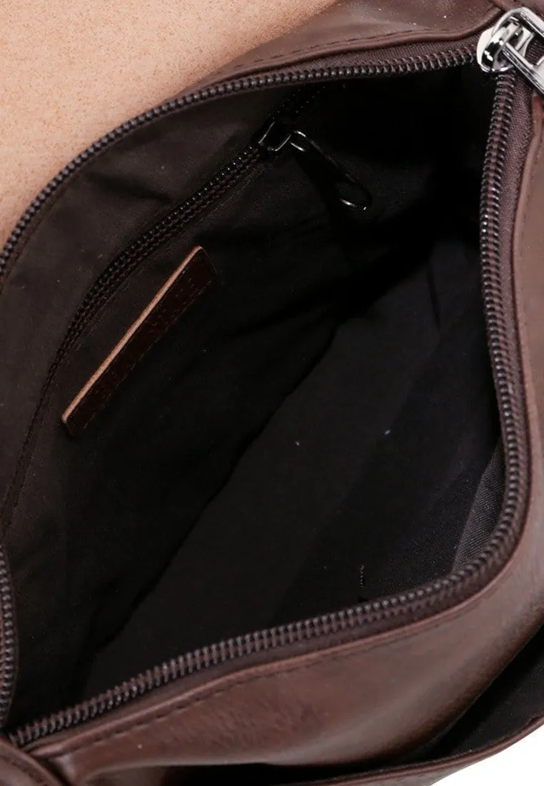 Distressed Leather Flap Shoulder Bag - Dark Brown