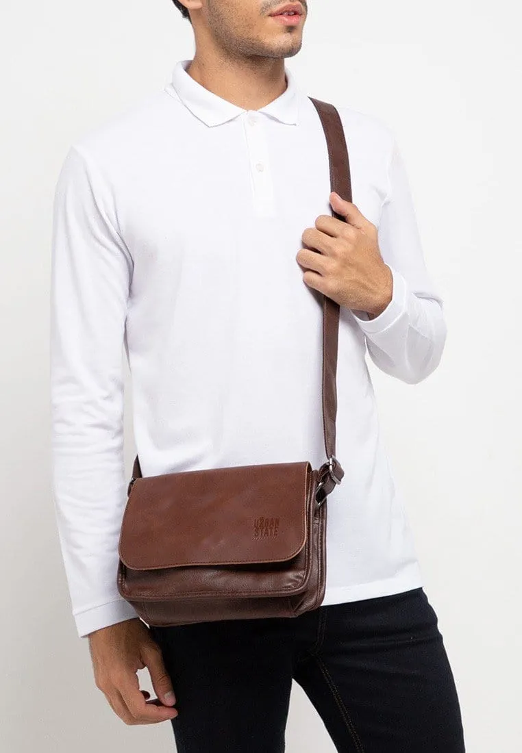 Distressed Leather Flap Shoulder Bag - Dark Brown