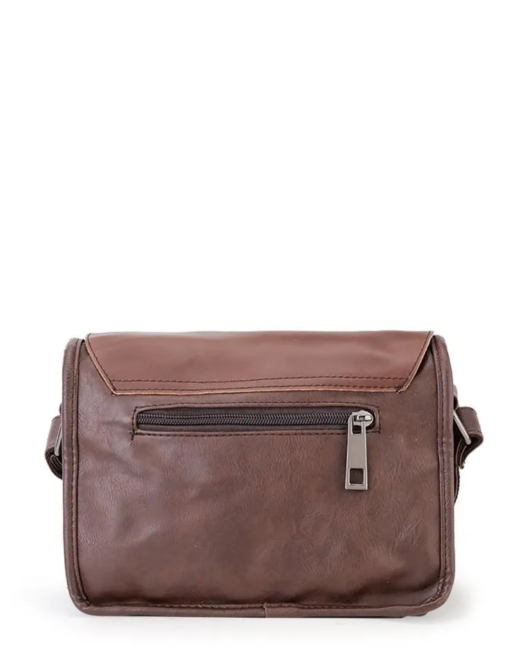 Distressed Leather Flap Shoulder Bag - Dark Brown
