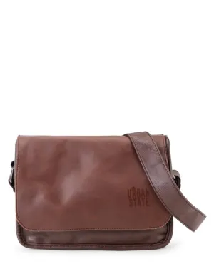 Distressed Leather Flap Shoulder Bag - Dark Brown