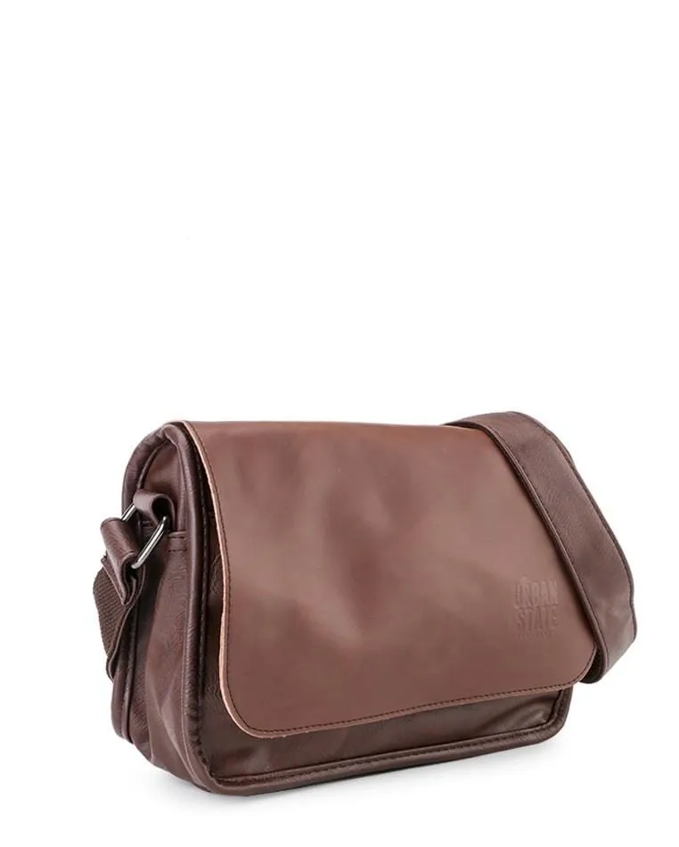 Distressed Leather Flap Shoulder Bag - Dark Brown