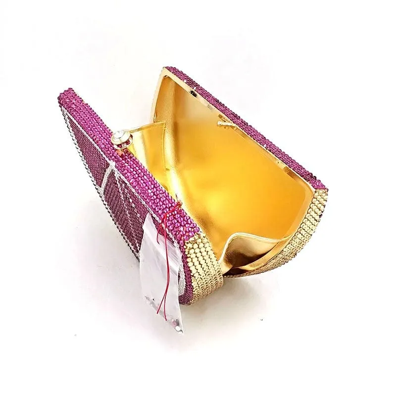 Double Sided Full Crystal Metallic Lemon Orange Fruit Clutch Evening Purse