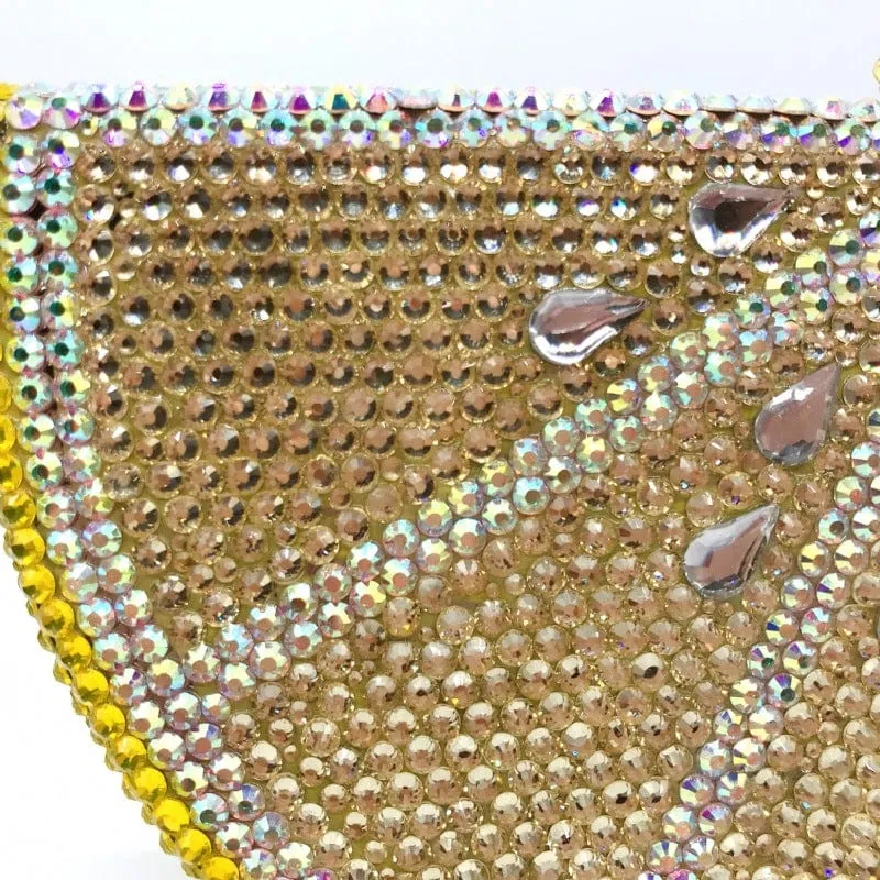 Double Sided Full Crystal Metallic Lemon Orange Fruit Clutch Evening Purse