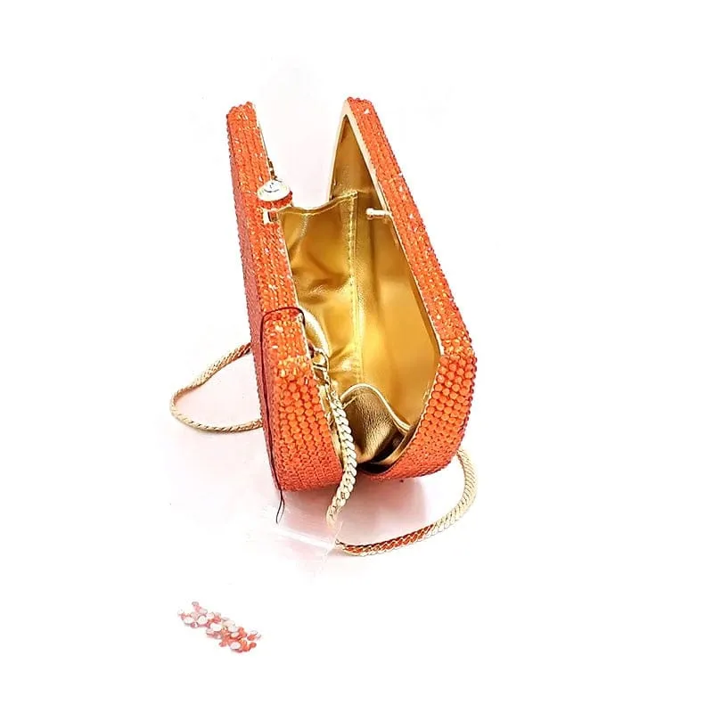 Double Sided Full Crystal Metallic Lemon Orange Fruit Clutch Evening Purse