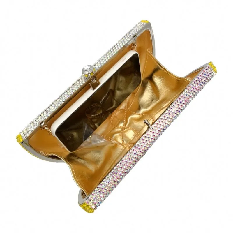 Double Sided Full Crystal Metallic Lemon Orange Fruit Clutch Evening Purse
