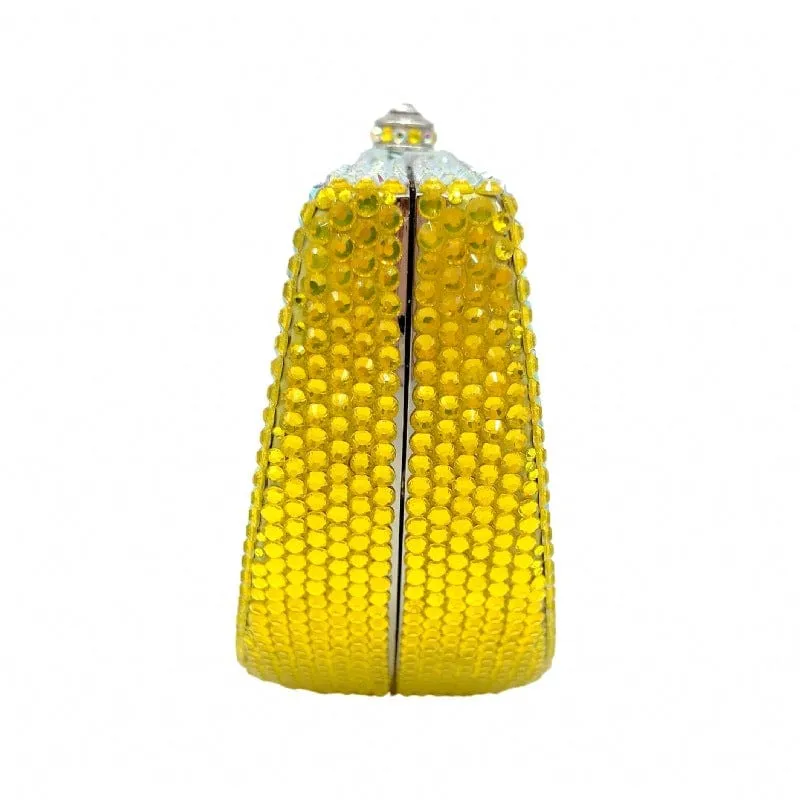 Double Sided Full Crystal Metallic Lemon Orange Fruit Clutch Evening Purse