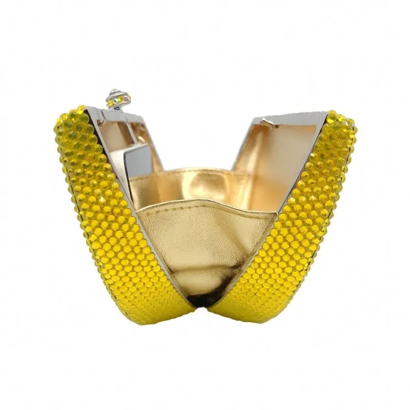 Double Sided Full Crystal Metallic Lemon Orange Fruit Clutch Evening Purse