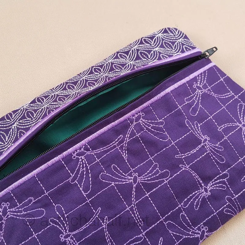 Dragonfly Sashiko Style ITH Wrist Purse