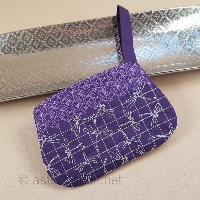 Dragonfly Sashiko Style ITH Wrist Purse