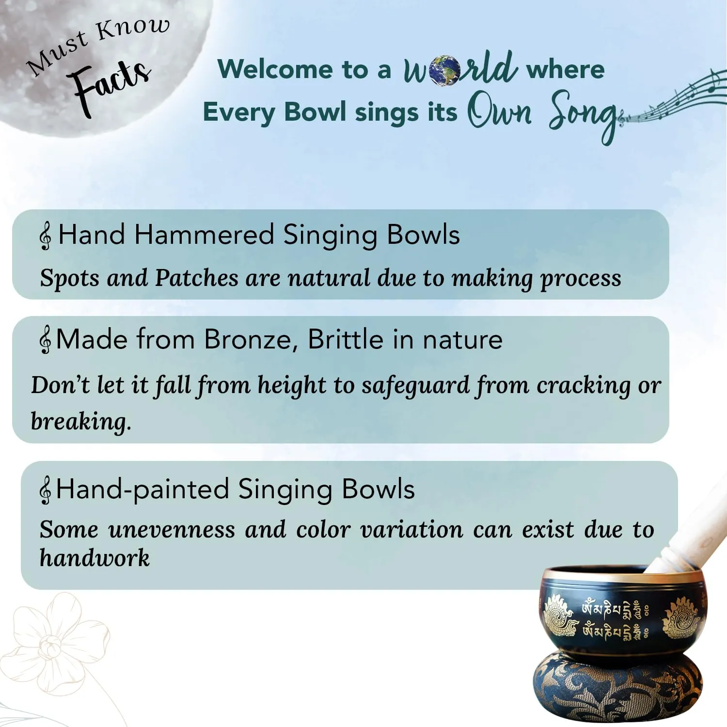 Ekhasa 100% Pure Bronze Handmade Tibetan Meditation Singing Bowl (3.5 inch) | Authentic Sound Bowl Meditation Set for Deep OM Sound | Tibetan Sound Healing Bowls are Perfect Spiritual, Yoga Gifts
