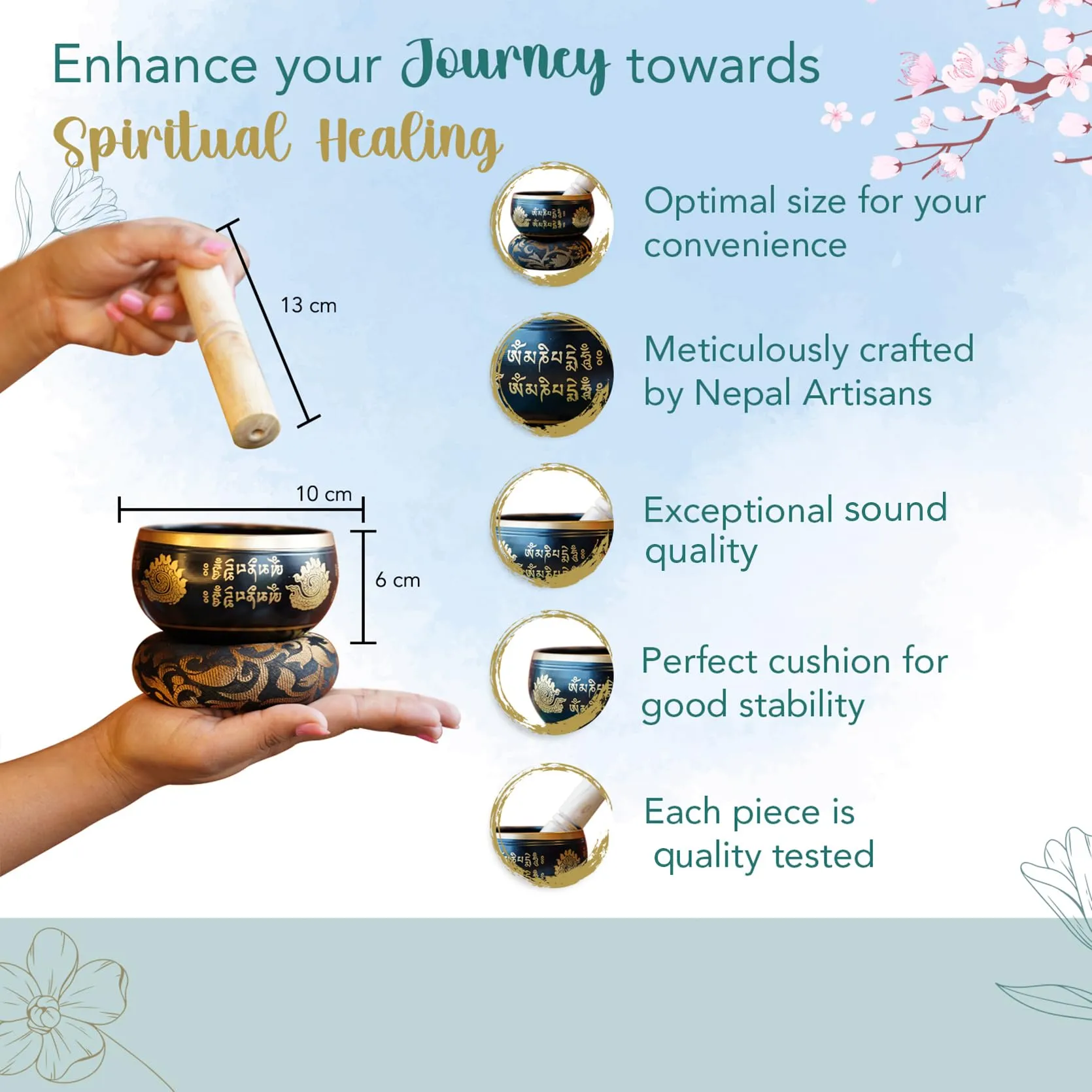 Ekhasa 100% Pure Bronze Handmade Tibetan Meditation Singing Bowl (3.5 inch) | Authentic Sound Bowl Meditation Set for Deep OM Sound | Tibetan Sound Healing Bowls are Perfect Spiritual, Yoga Gifts