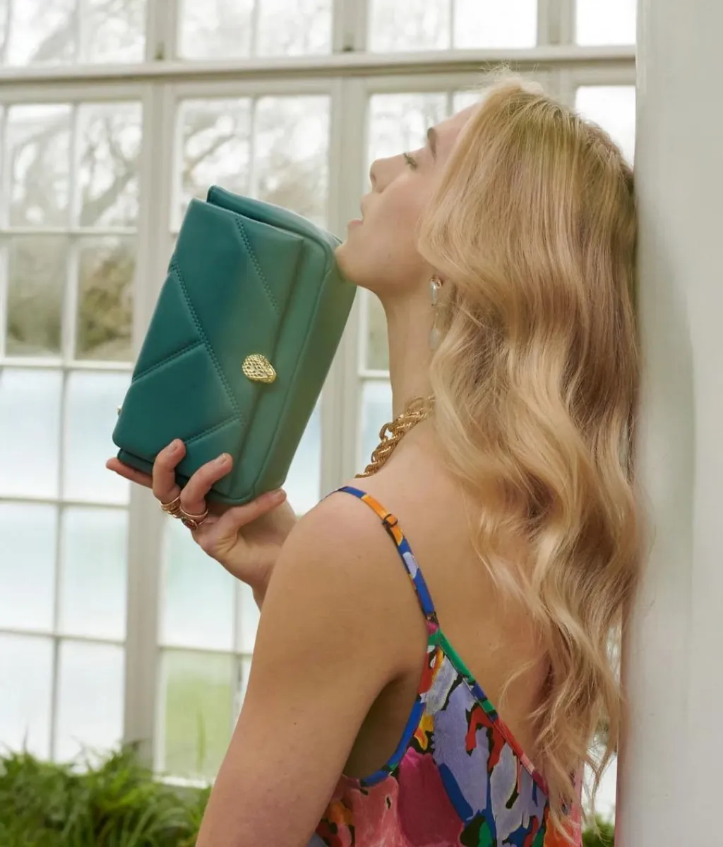 Elegant Vegan Leather Quilted Bag, Teal