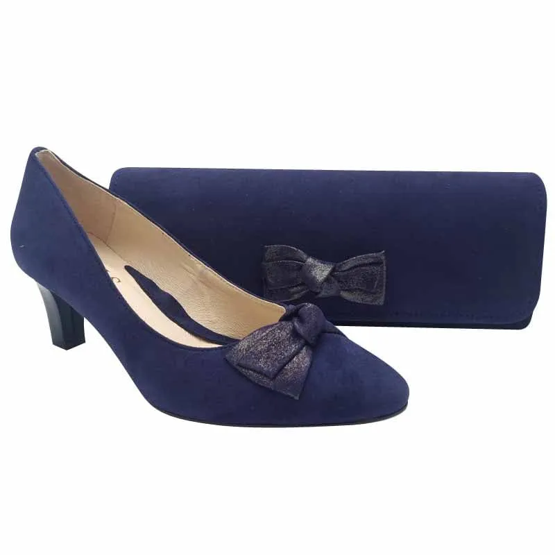 Emis Womens Suede Leather Navy Bow Detail Clutch Bag - T20 8276 Navy