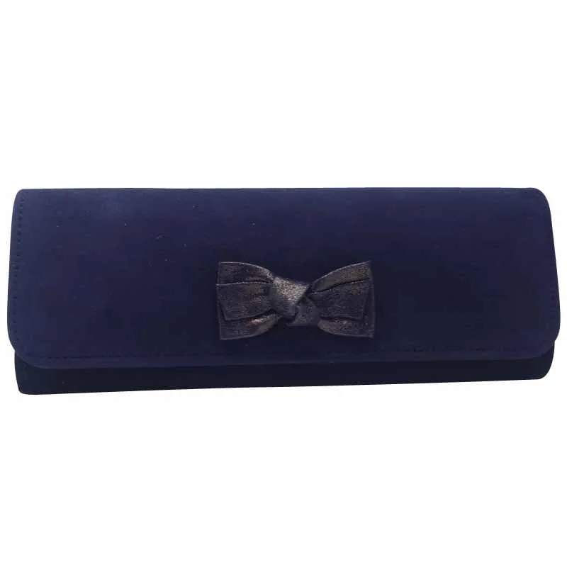 Emis Womens Suede Leather Navy Bow Detail Clutch Bag - T20 8276 Navy