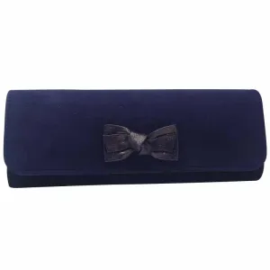 Emis Womens Suede Leather Navy Bow Detail Clutch Bag - T20 8276 Navy