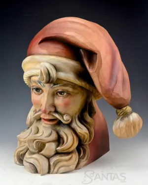European Hand Carved Wooden Santa Claus Head