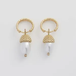 Fable Acorn Pearl Hoop Earrings