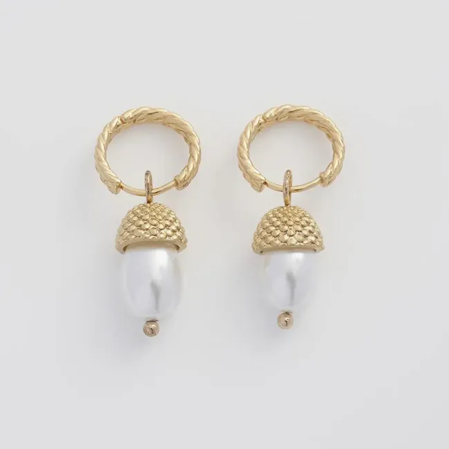 Fable Acorn Pearl Hoop Earrings