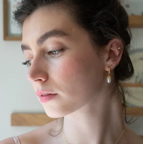 Fable Acorn Pearl Hoop Earrings