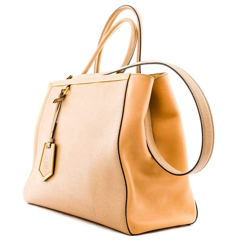 Fendi 2 Jours Beige Calf Leather Tote Bag