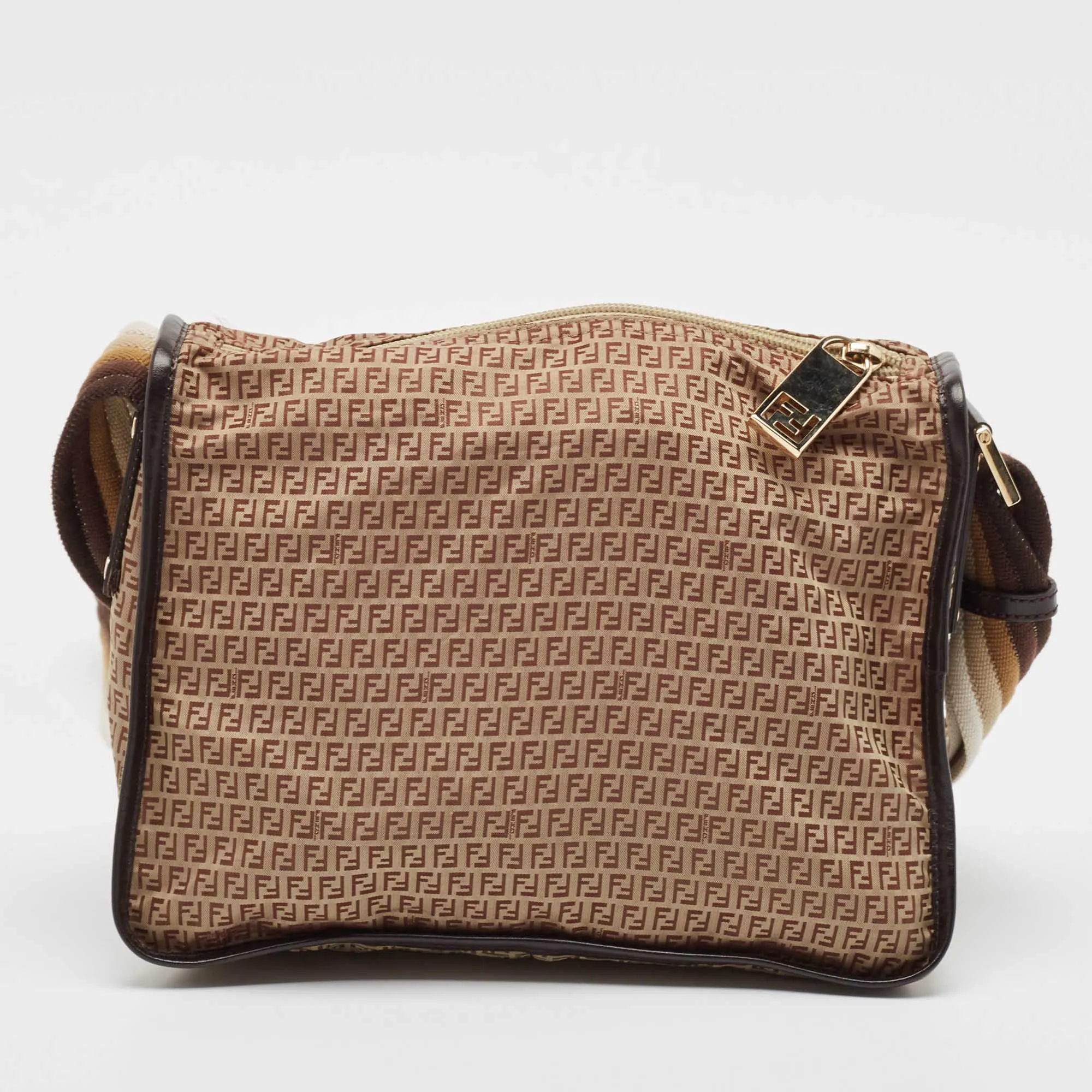 Fendi Beige/brown Zucchino Nylon And Leather Messenger Bag