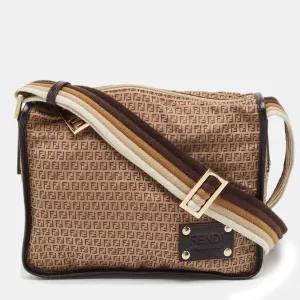 Fendi Beige/brown Zucchino Nylon And Leather Messenger Bag
