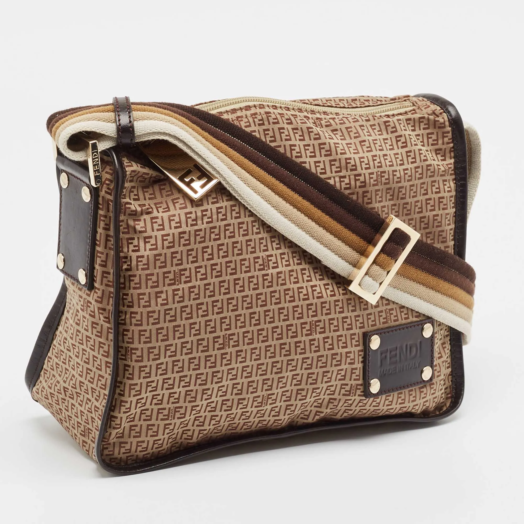 Fendi Beige/brown Zucchino Nylon And Leather Messenger Bag