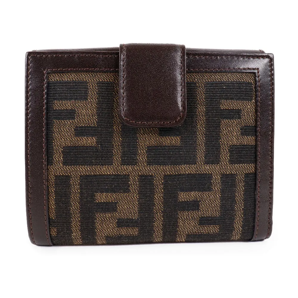 FENDI Bifold Wallet Canvas, Calfskin Brown Zucca Women Used