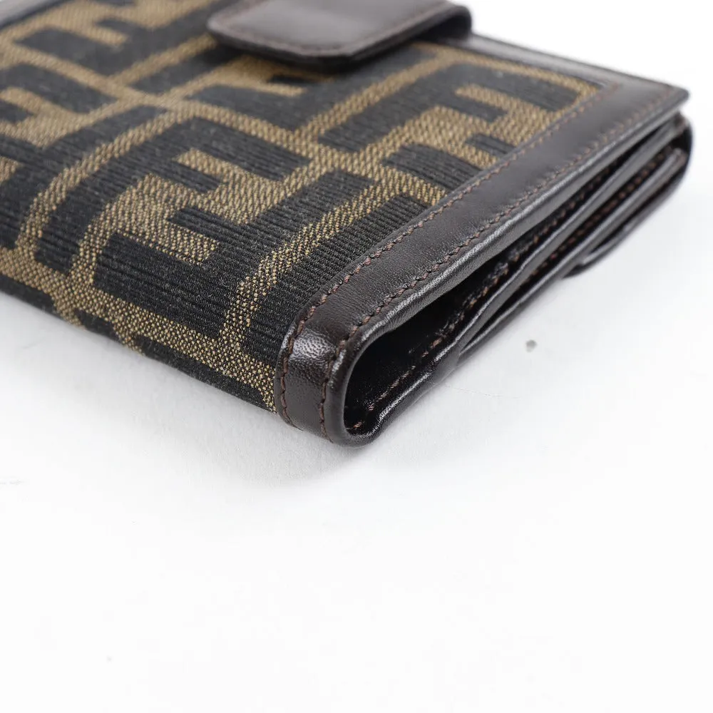 FENDI Bifold Wallet Canvas, Calfskin Brown Zucca Women Used