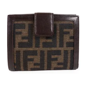 FENDI Bifold Wallet Canvas, Calfskin Brown Zucca Women Used