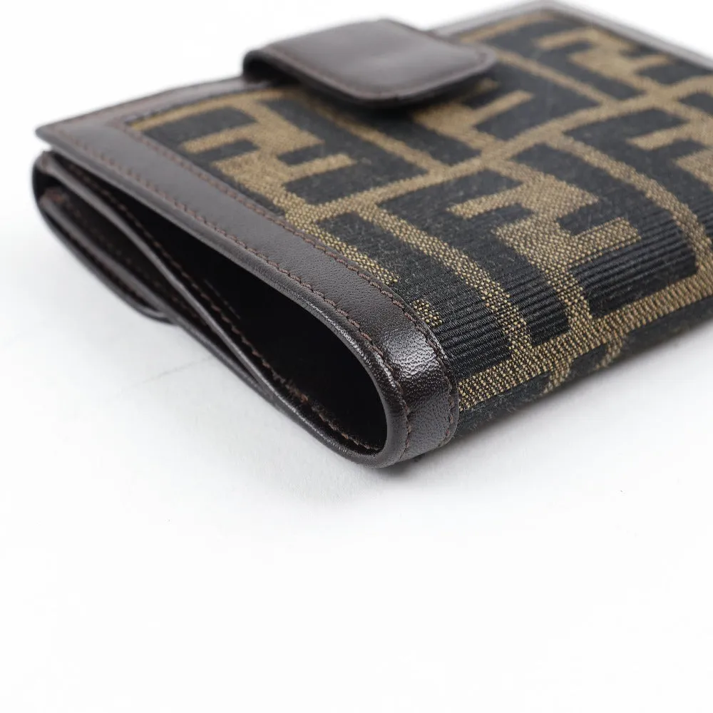 FENDI Bifold Wallet Canvas, Calfskin Brown Zucca Women Used