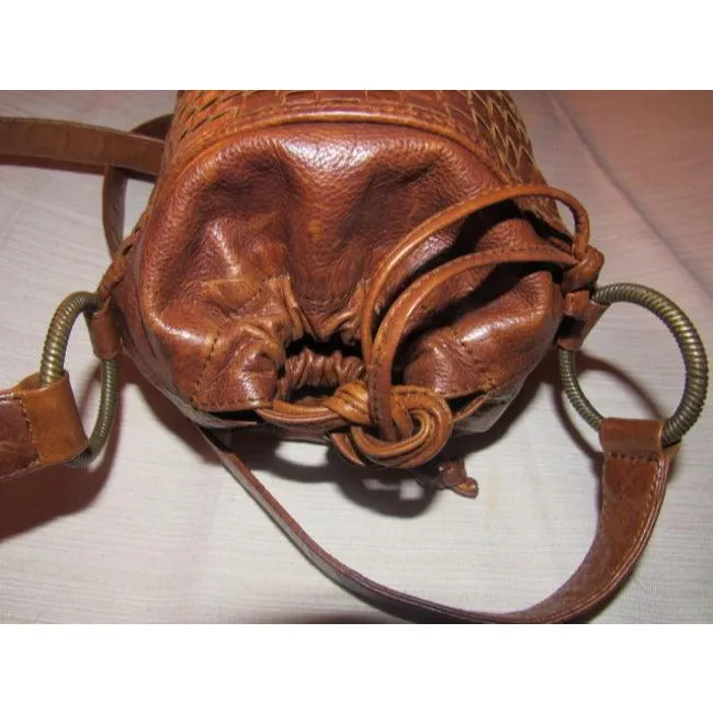 Fendi Bucket Intrecciatowoven Style Chestnut Intrecciato Leather Woven And Smooth Satchel