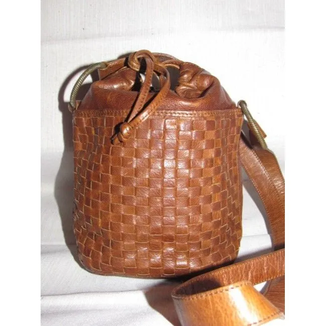 Fendi Bucket Intrecciatowoven Style Chestnut Intrecciato Leather Woven And Smooth Satchel