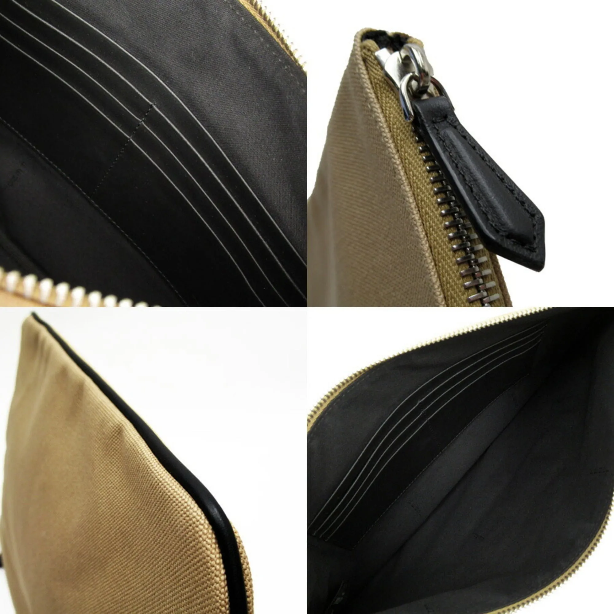 Fendi clutch bag beige black canvas leather 7N0111-AFBD