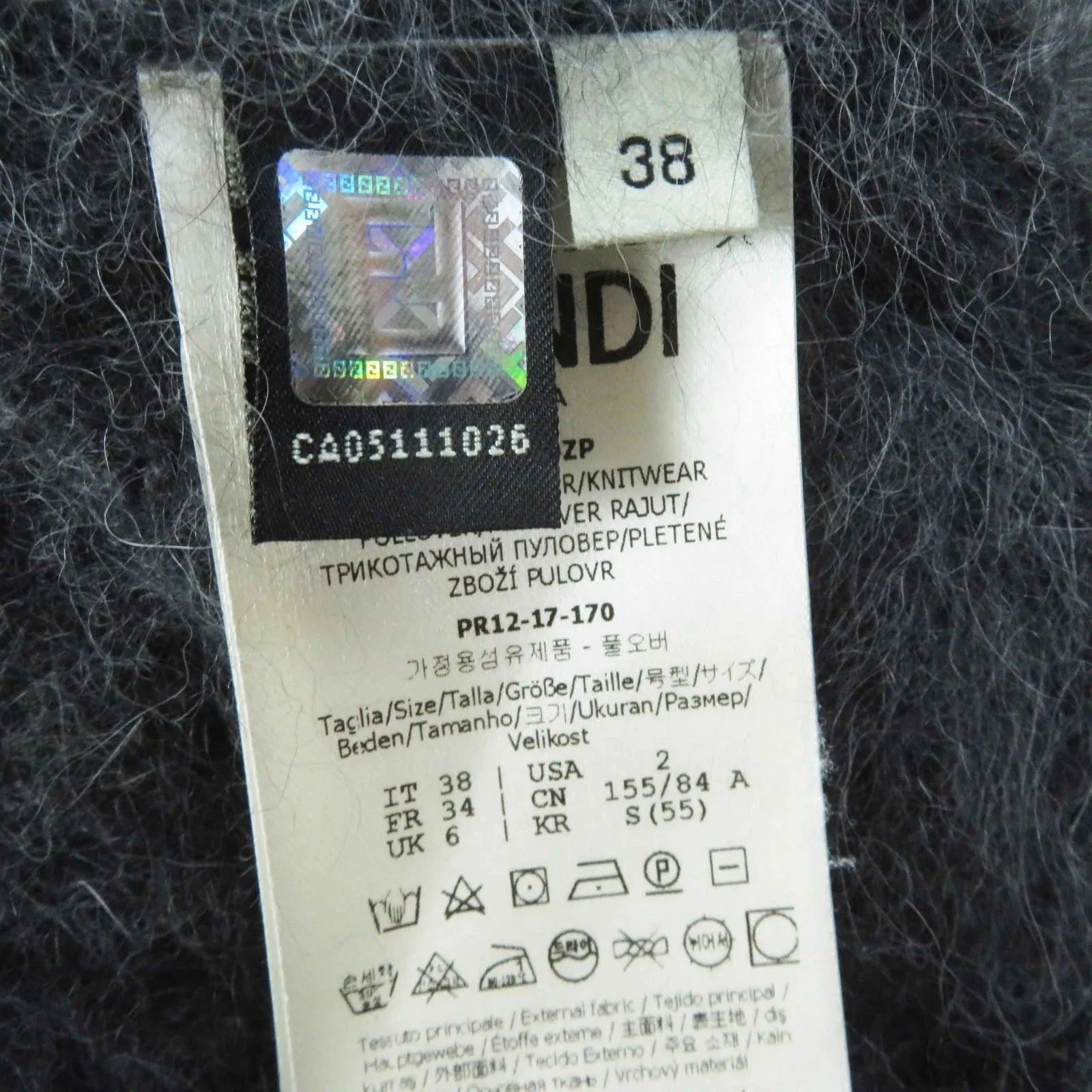 FENDI knit FZZ967 Angola Charcoal gray 38