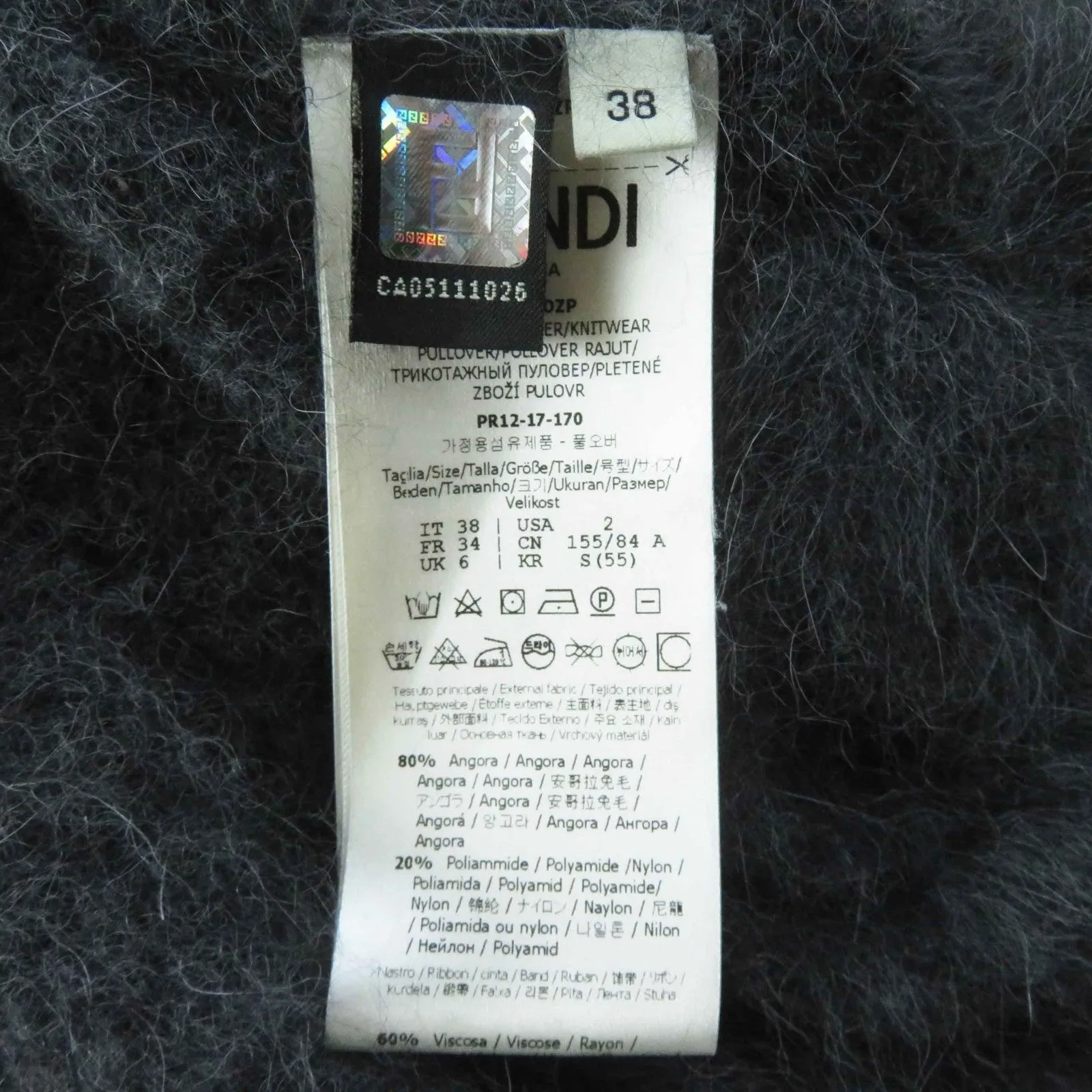 FENDI knit FZZ967 Angola Charcoal gray 38