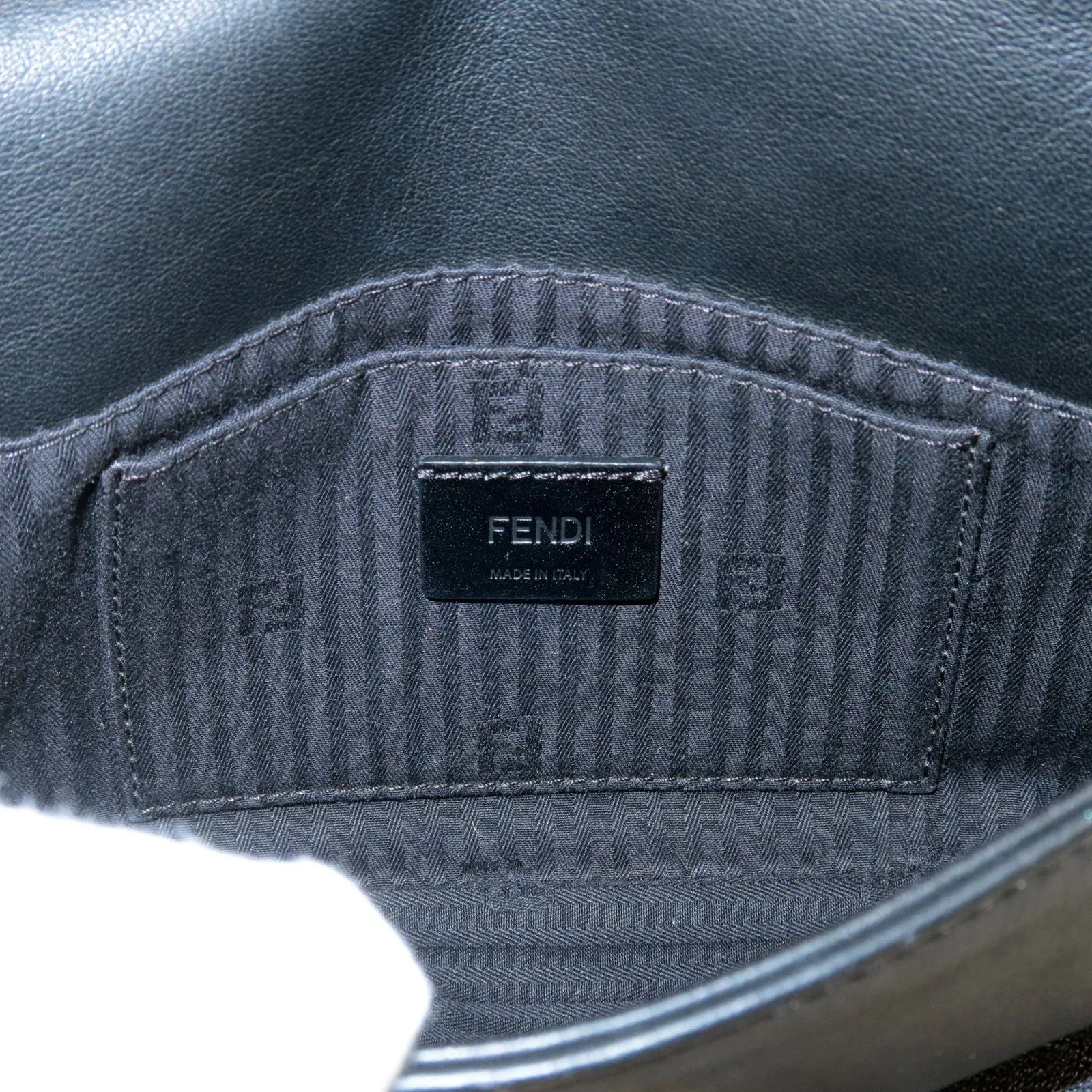 FENDI Leather Chain Shoulder Bag Clutch Black 8M0276