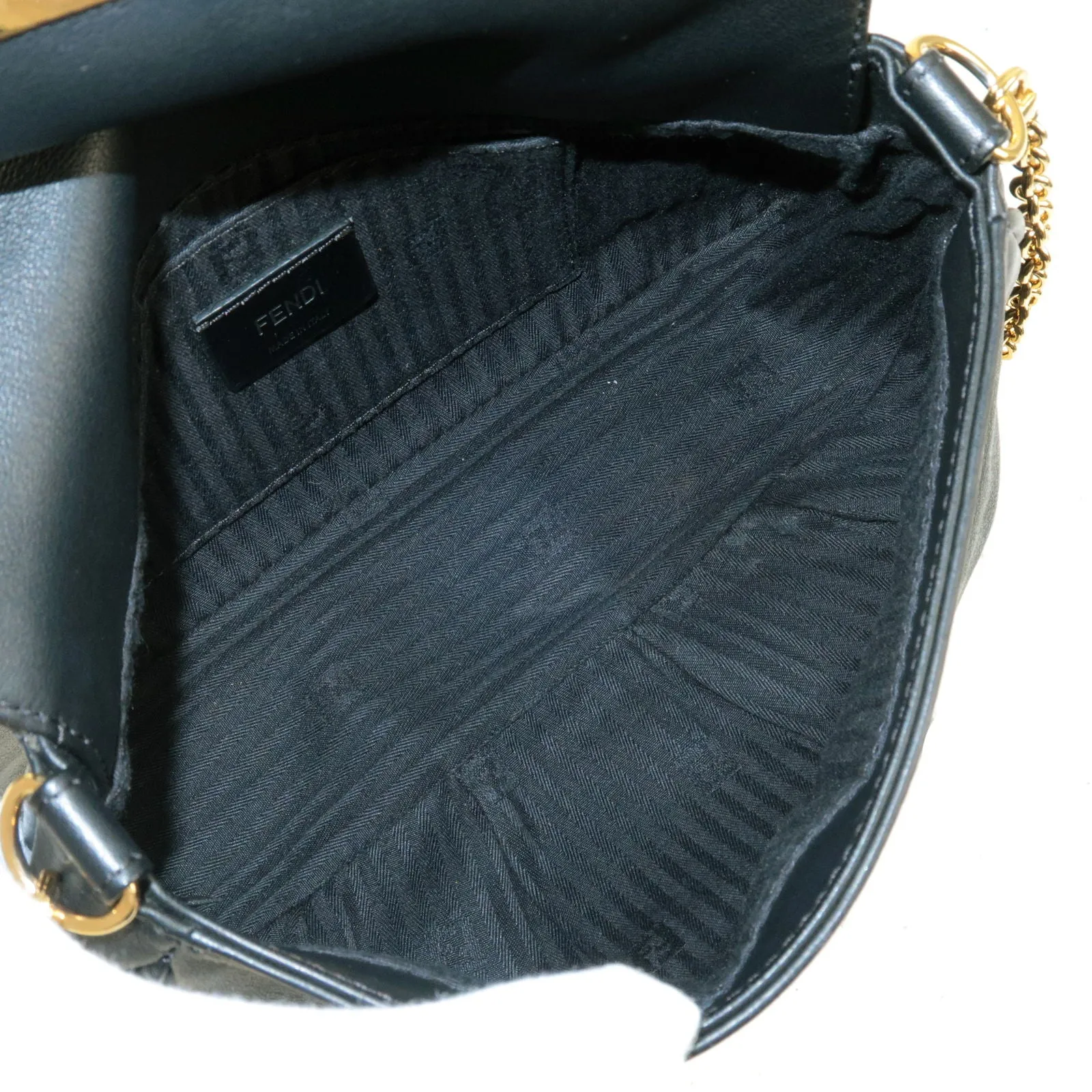 FENDI Leather Chain Shoulder Bag Clutch Black 8M0276