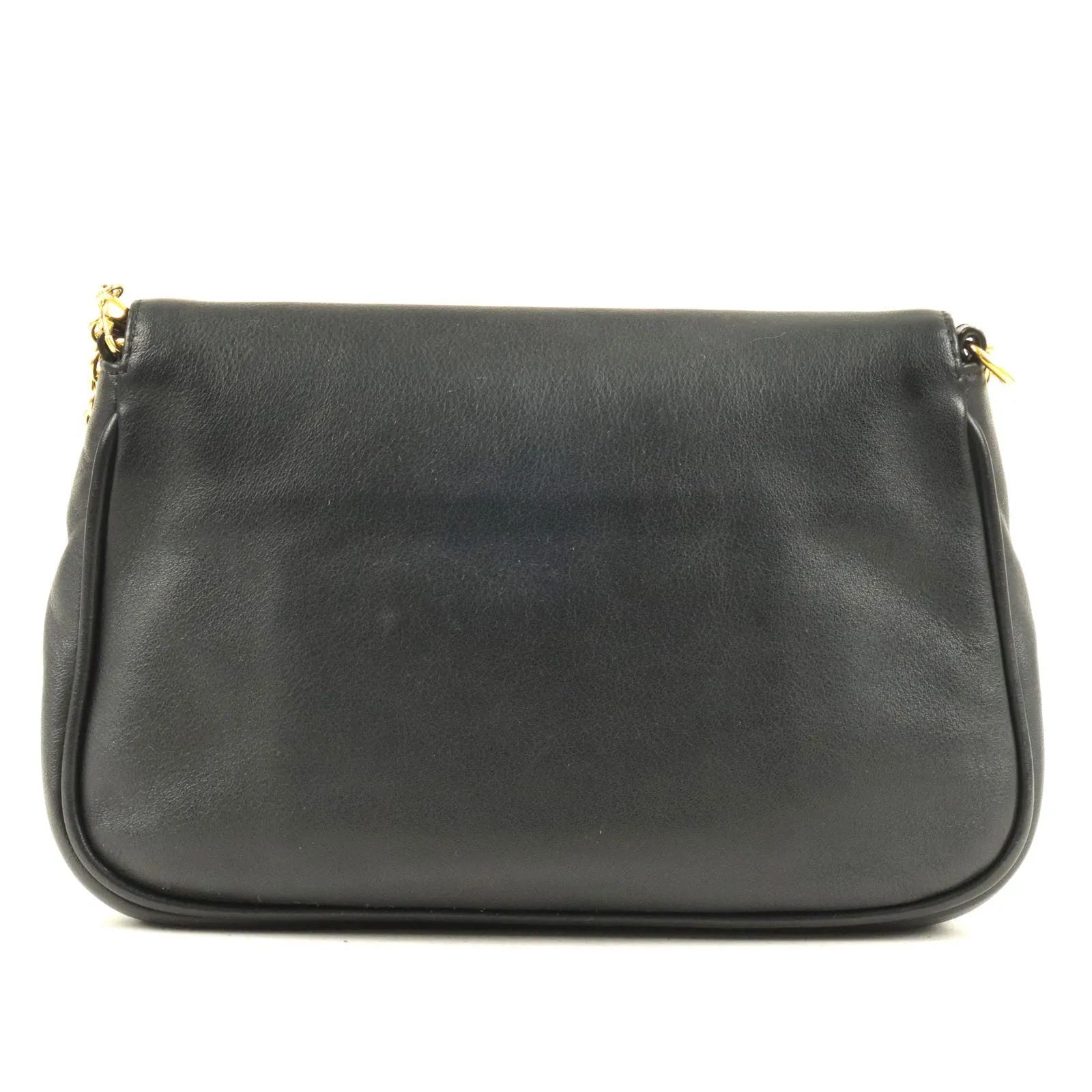 FENDI Leather Chain Shoulder Bag Clutch Black 8M0276