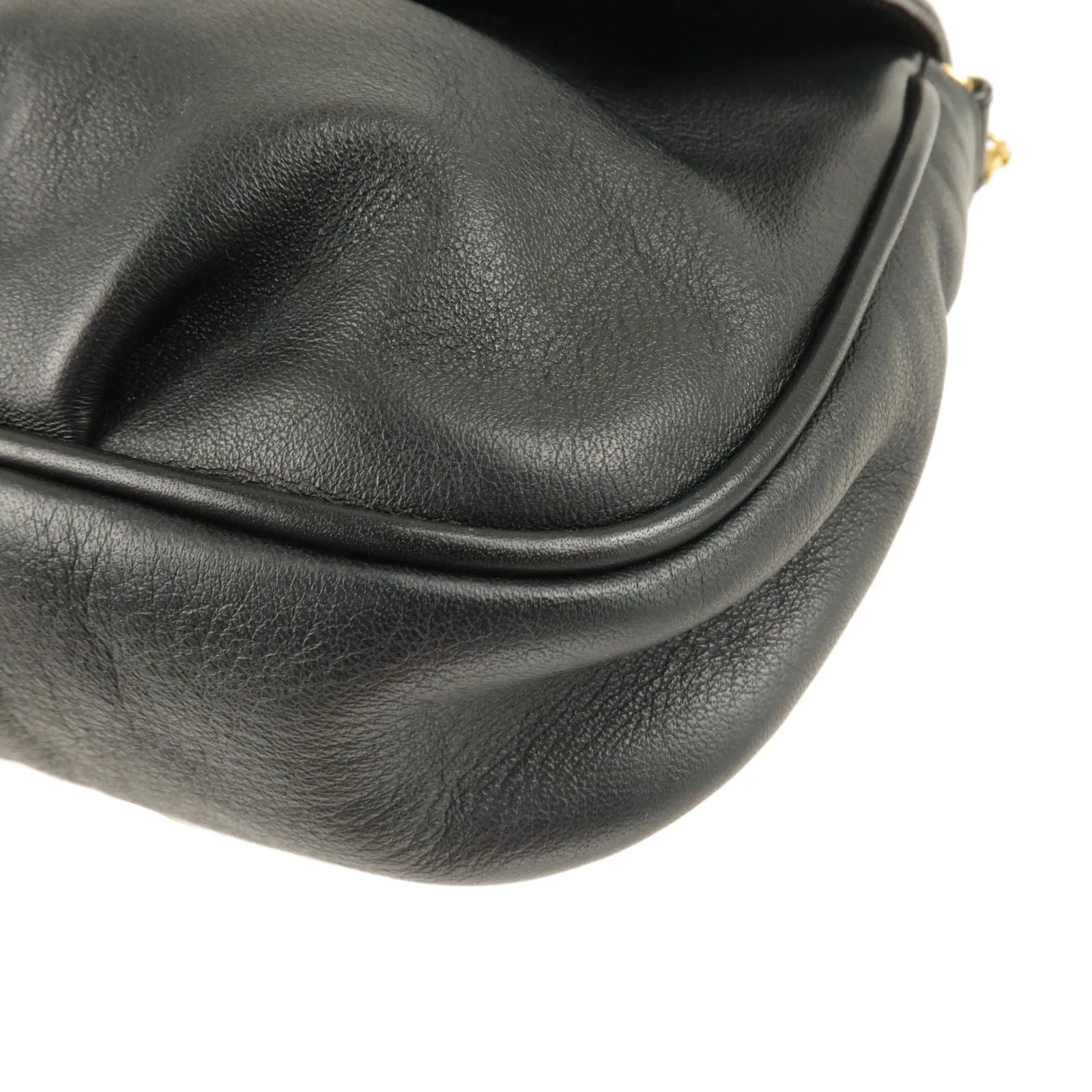 FENDI Leather Chain Shoulder Bag Clutch Black 8M0276