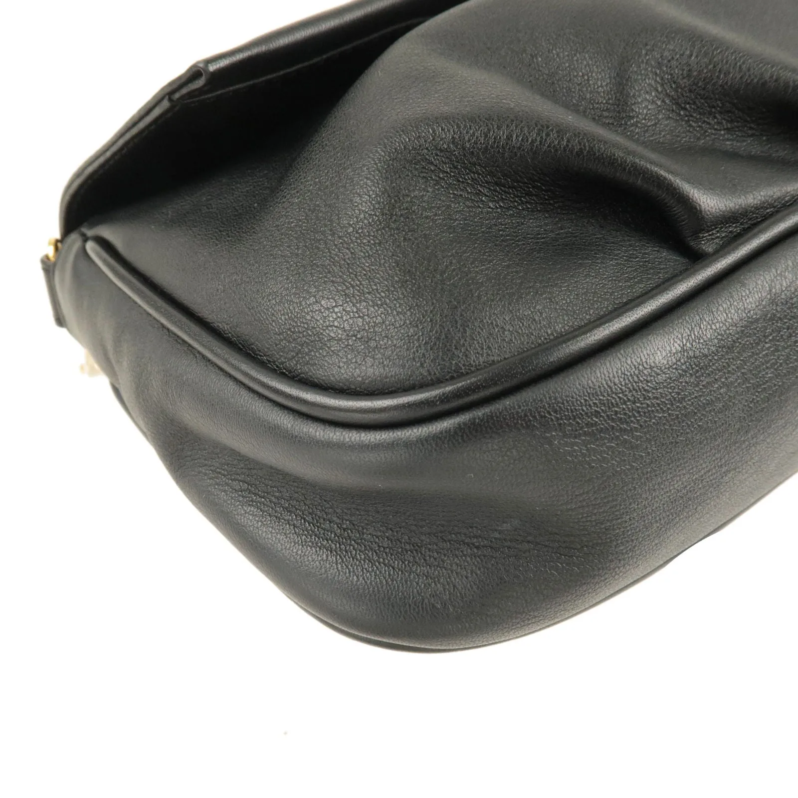 FENDI Leather Chain Shoulder Bag Clutch Black 8M0276
