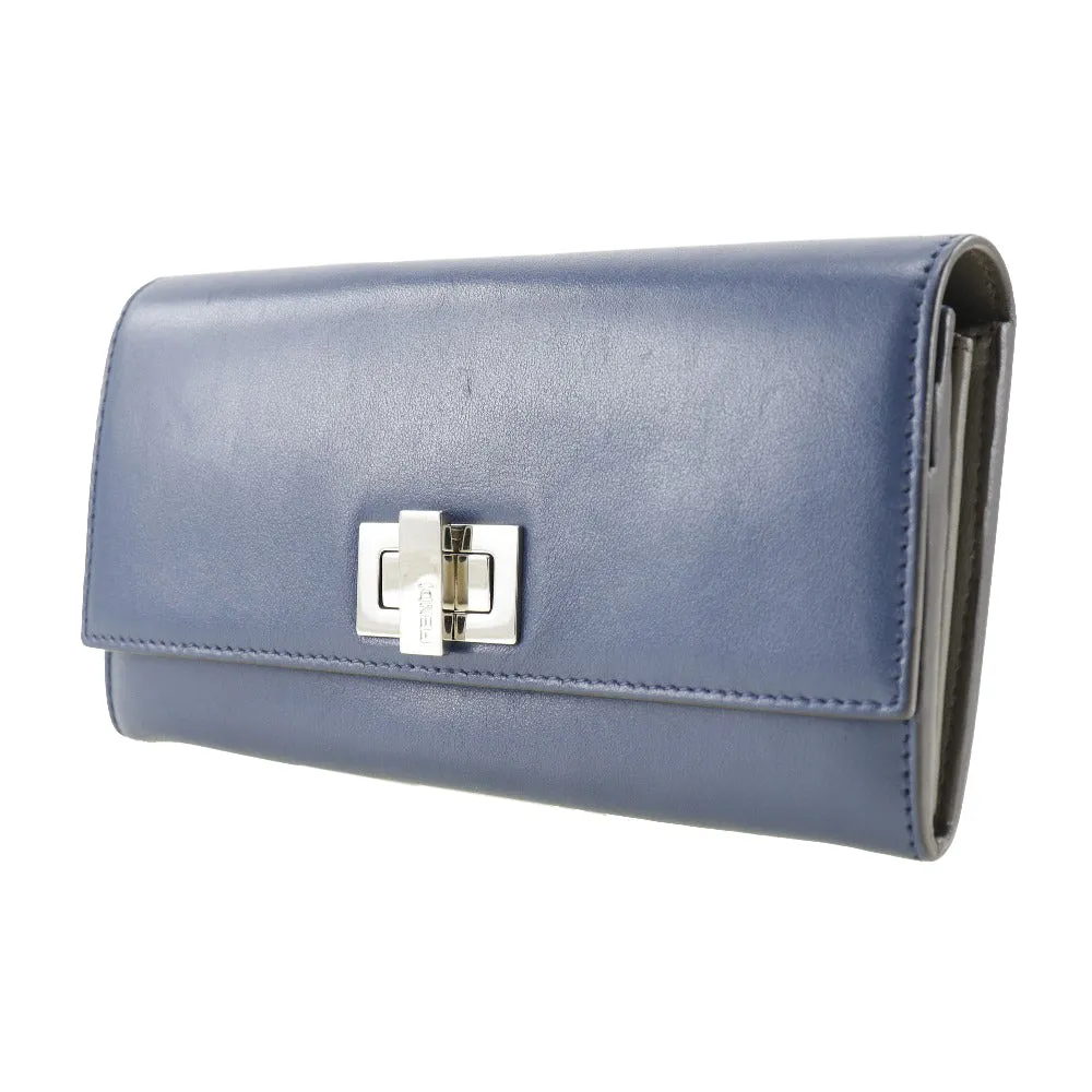 FENDI Long Wallet Purse 8M0377 Calfskin Navy Peekaboo Women Used