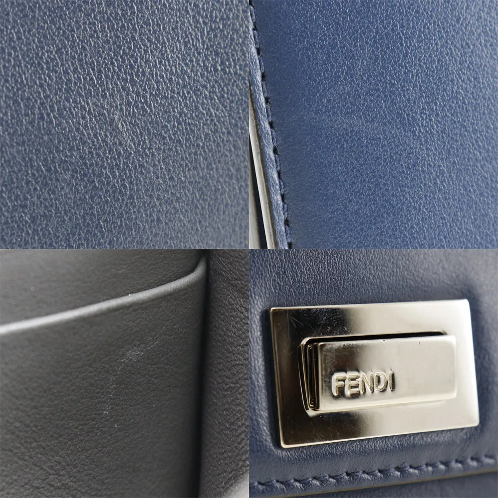 FENDI Long Wallet Purse 8M0377 Calfskin Navy Peekaboo Women Used